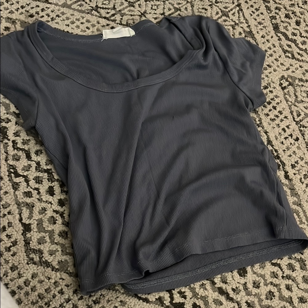 sage + stone ribbed baby tee - large blue/gray
